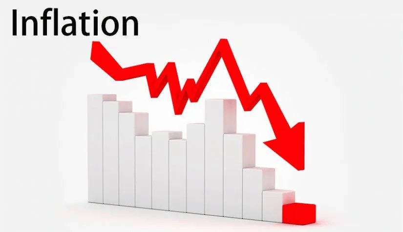 Inflation chart with a red falling arrow