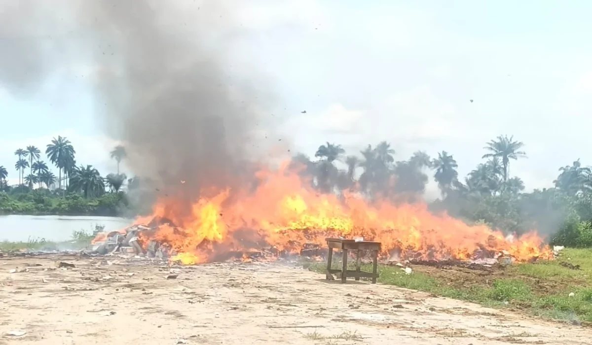 Seized fake products being burnt
