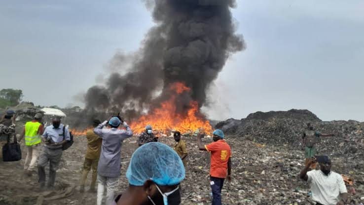 Seized fake products being burnt in Rivers State