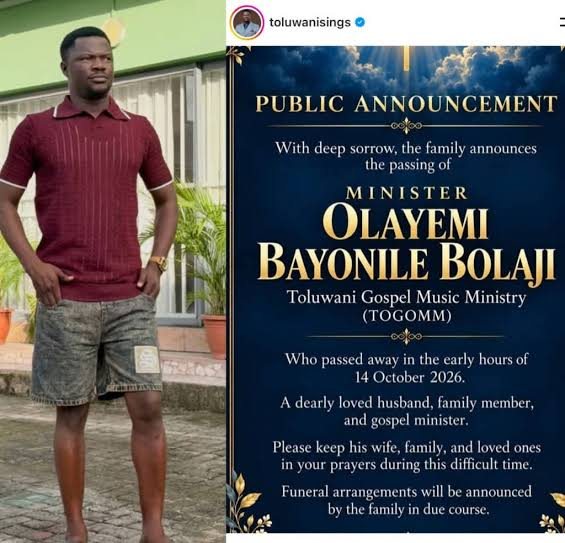 Gospel singer Toluwanisings and the family announcement of his death